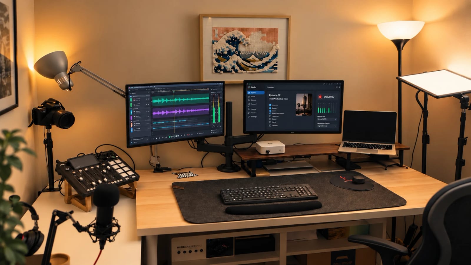 Oğuz Çığtekin'in podcast ve içerik üretimi için kurduğu ev stüdyosu
